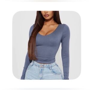 NWOT Heart & Hips Elegant Blue Double Lined Long Sleeve Top